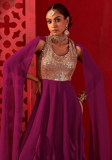 Buy Women Purple Sequin Mirror And Zari Embroidered Anarkali Gown