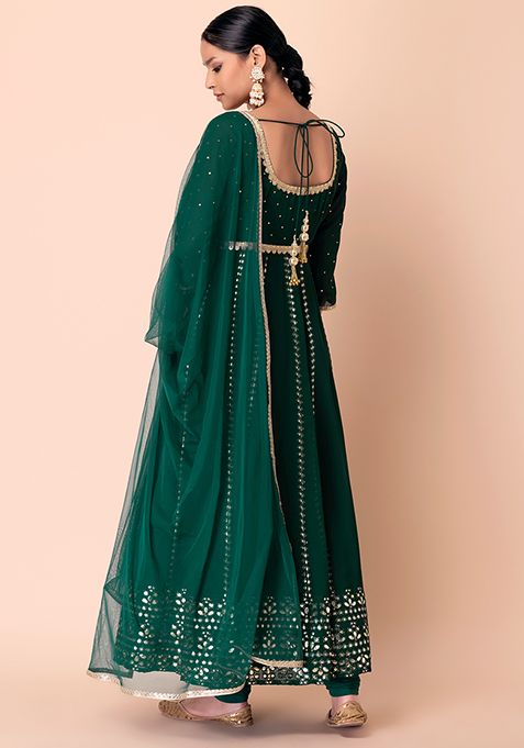 Buy Women Emerald Foil And Gota Embroidered Anarkali Suit Set With