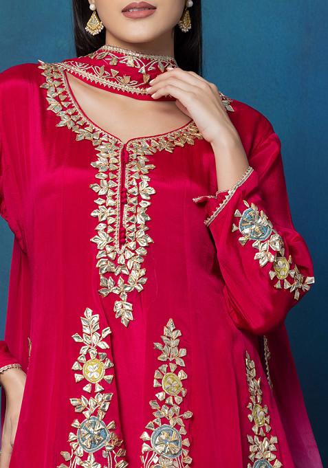 Buy Women Fuchsia Pink Gota Patti Embroidered Kurta Set With Dhoti