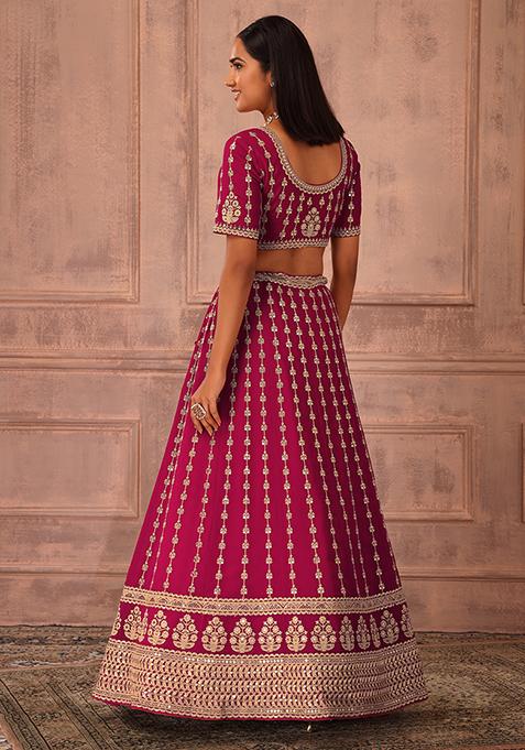 Buy Women Pink Sequin Embroidered Lehenga Set With Blouse And Contrast