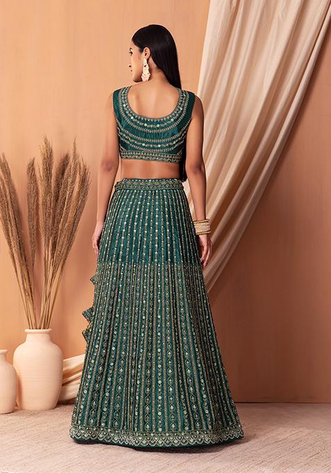 Buy Women Teal Tonal Embroidered Lehenga Set With Blouse And Dupatta