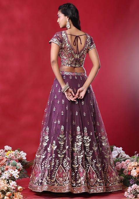 Buy Women Mauve Gota Patti Mirror Embroidered Lehenga Set With