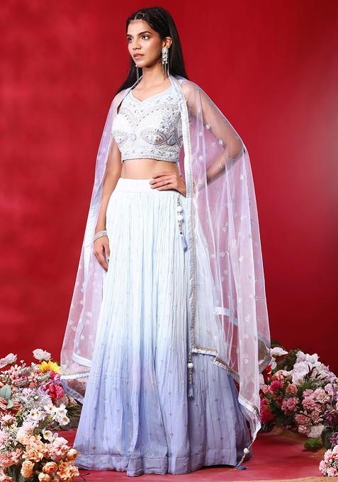 Buy Women Powder Blue Sequin Embroidered Lehenga Set With Embellished