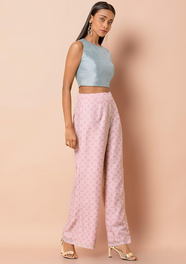 Buy Women Pink Abstract Print Palazzo Pants RTW Indya