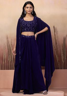 Buy Women Indigo Blue Lehenga Set With Sequin Hand Work Blouse And