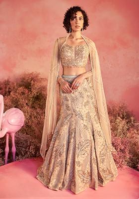 Buy Women Nude Shade Leaf Embroidered Lehenga Set Wedding Guest Indya