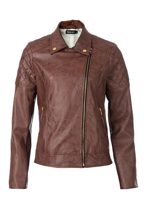 Quilted Leather Biker Jacket - Tan