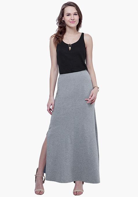 Flared Grey Maxi Skirt 