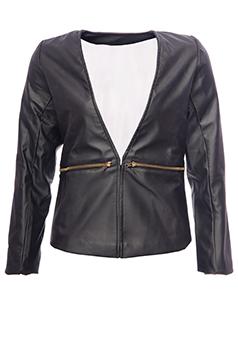 Zipped Leather Look Jacket - Black