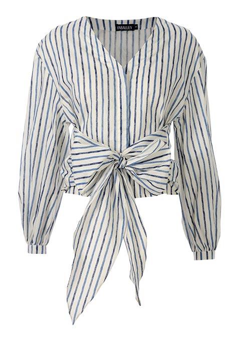 Belted Wrap Shirt - Navy Stripes