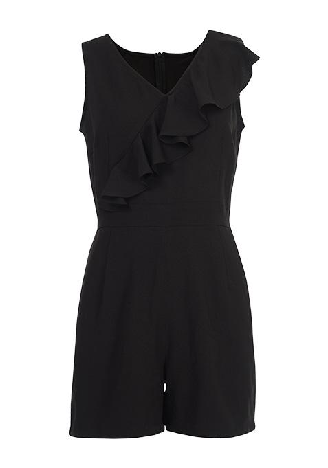 Black Ruffled Front Playsuit 