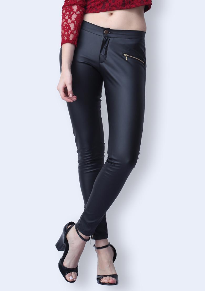 Ladies Leather Slim Fit Trousers Black  House of Leather