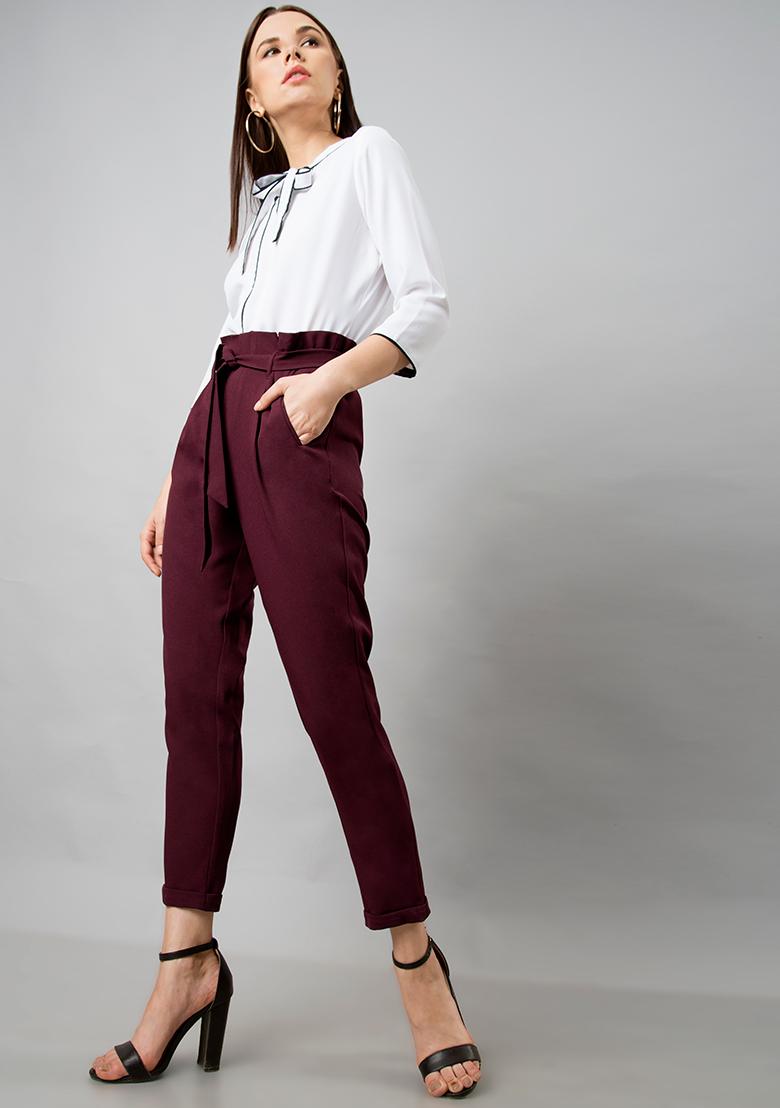 Cargo trousers with paperbag waist, pockets and buttons - YAYA EU