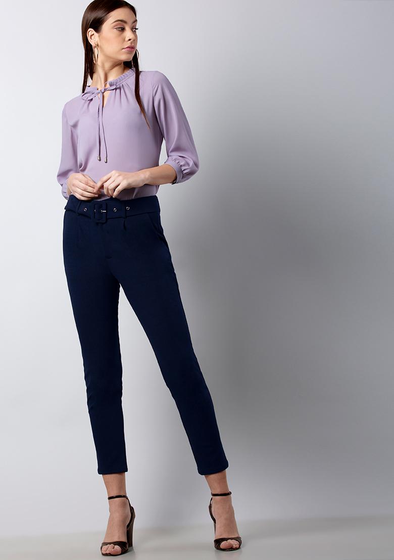 Buy Navy Wide Leg Cropped Trousers 18  Trousers  Tu