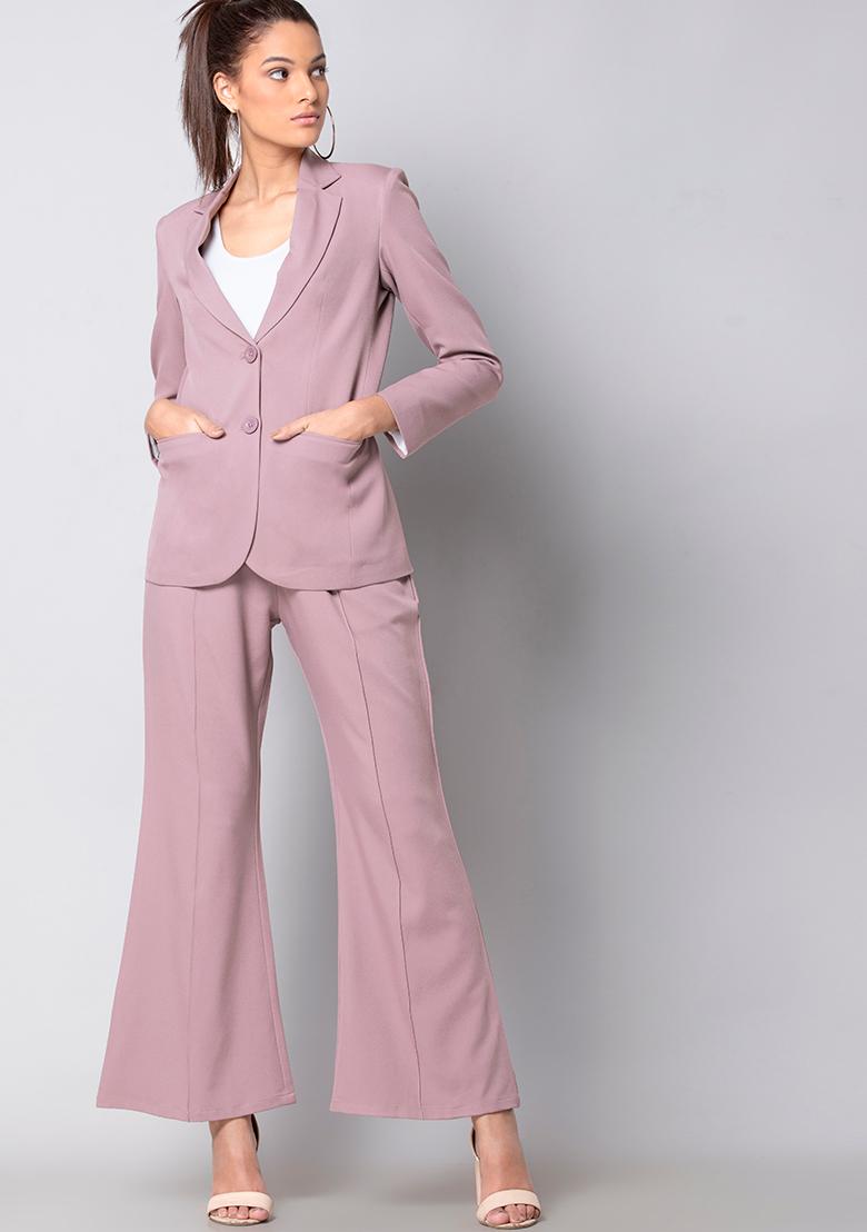 lilac flared trousers