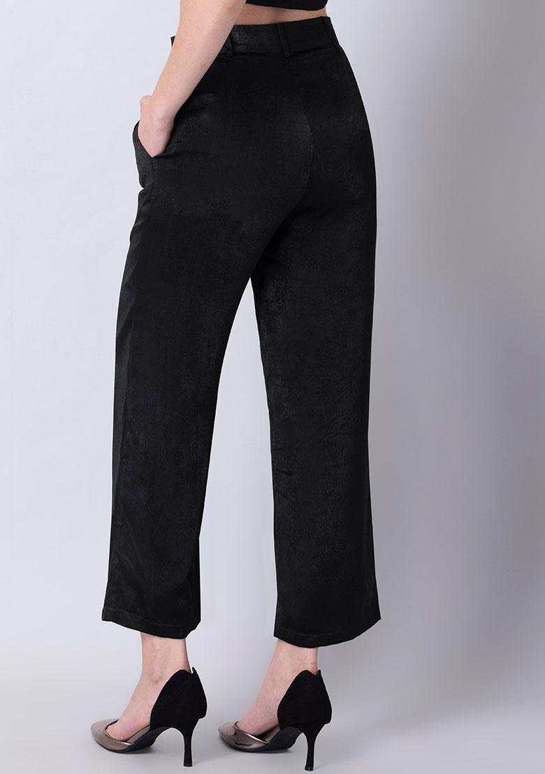 Styli Trousers and Pants  Buy Styli Black Satin Wide Leg Trouser With  Concealed Zip Online  Nykaa Fashion