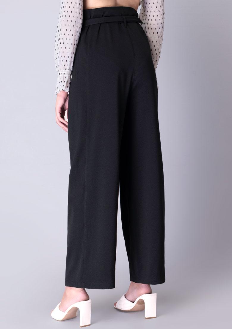 Buy FABALLEY Womens Black Belted Tapered Pants  Shoppers Stop
