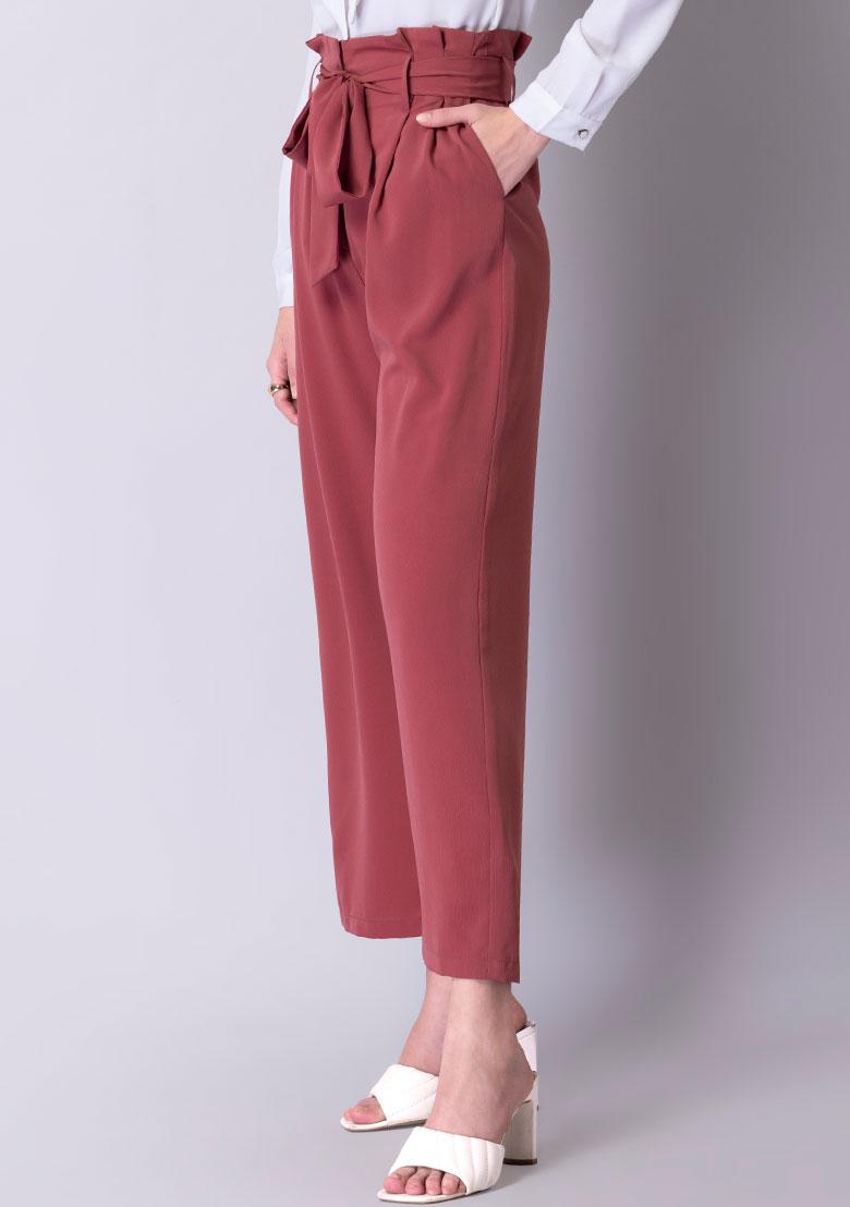 Mid Pink High Waist Paperbag Trousers  New Look