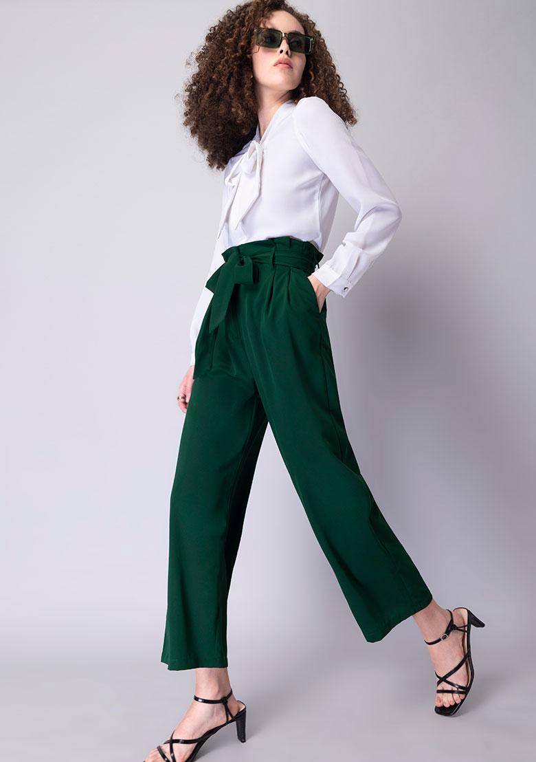 Buy Olive Green TieUp Paperbag Trousers Online  Aarke India Store View