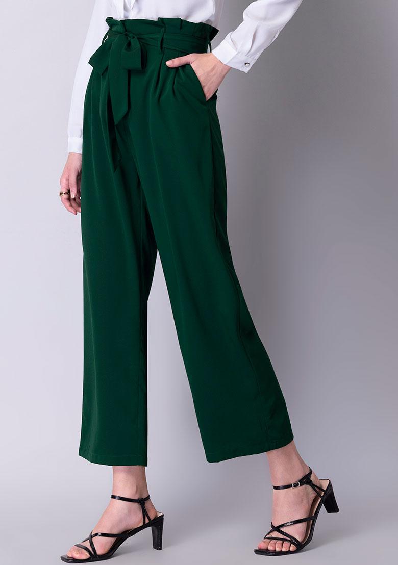 Bright Green Plisse High Waisted Wide Leg Trousers  PrettyLittleThing IL