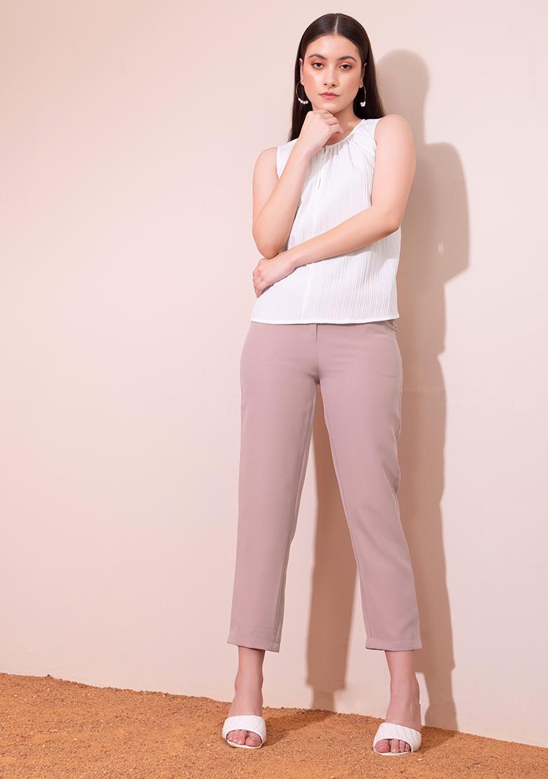 Salmon Cotton Tapered Trousers  Buy Salmon Cotton Tapered Trousers for  Women Online