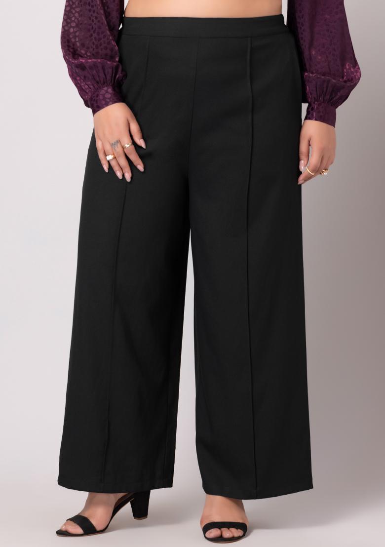 Rayon Plain Black Trouser Women Plus Size Straight Leg 2 Back Pockets at Rs  2999/piece in Bengaluru