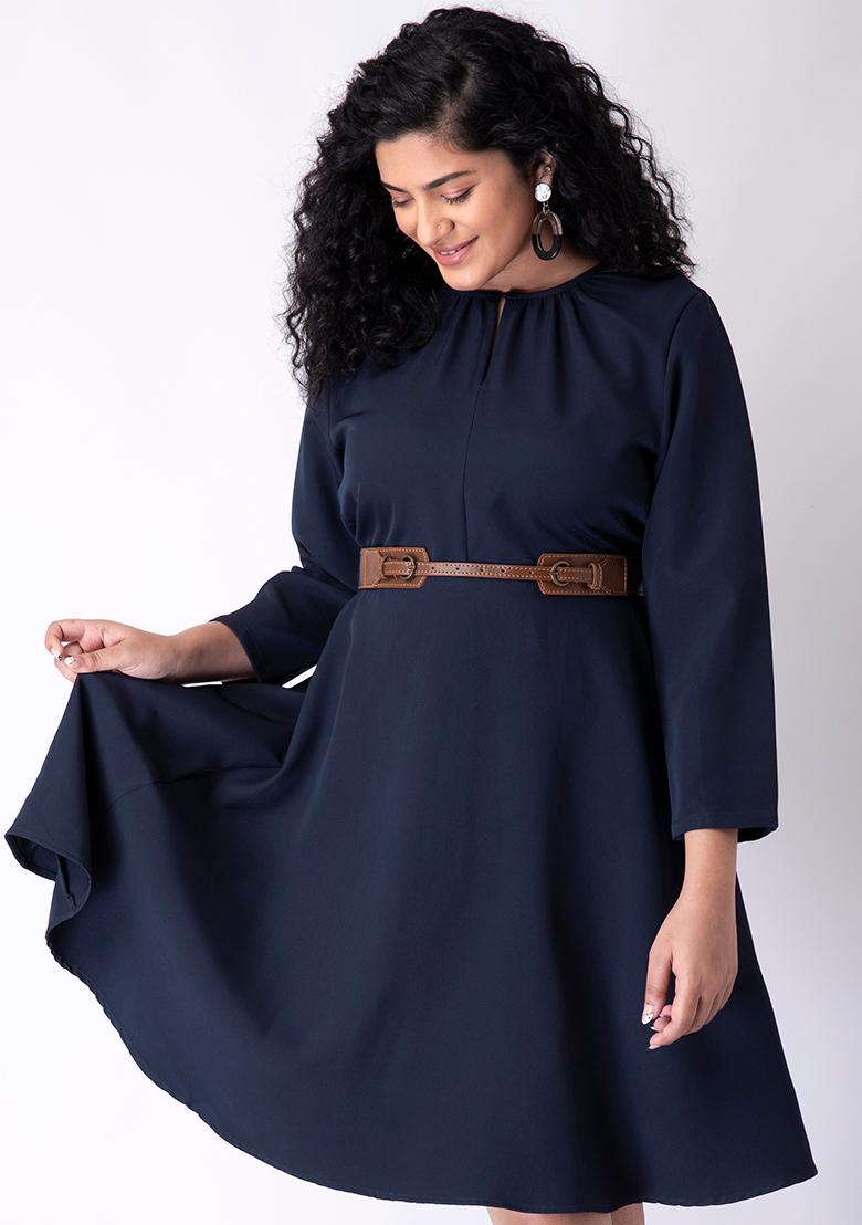 Navy blue best sale and tan dress