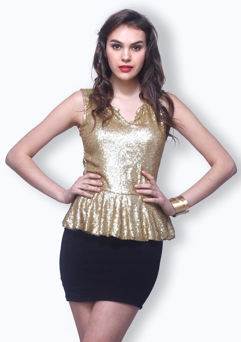 Sequin Jersey Tank, Black & Gold