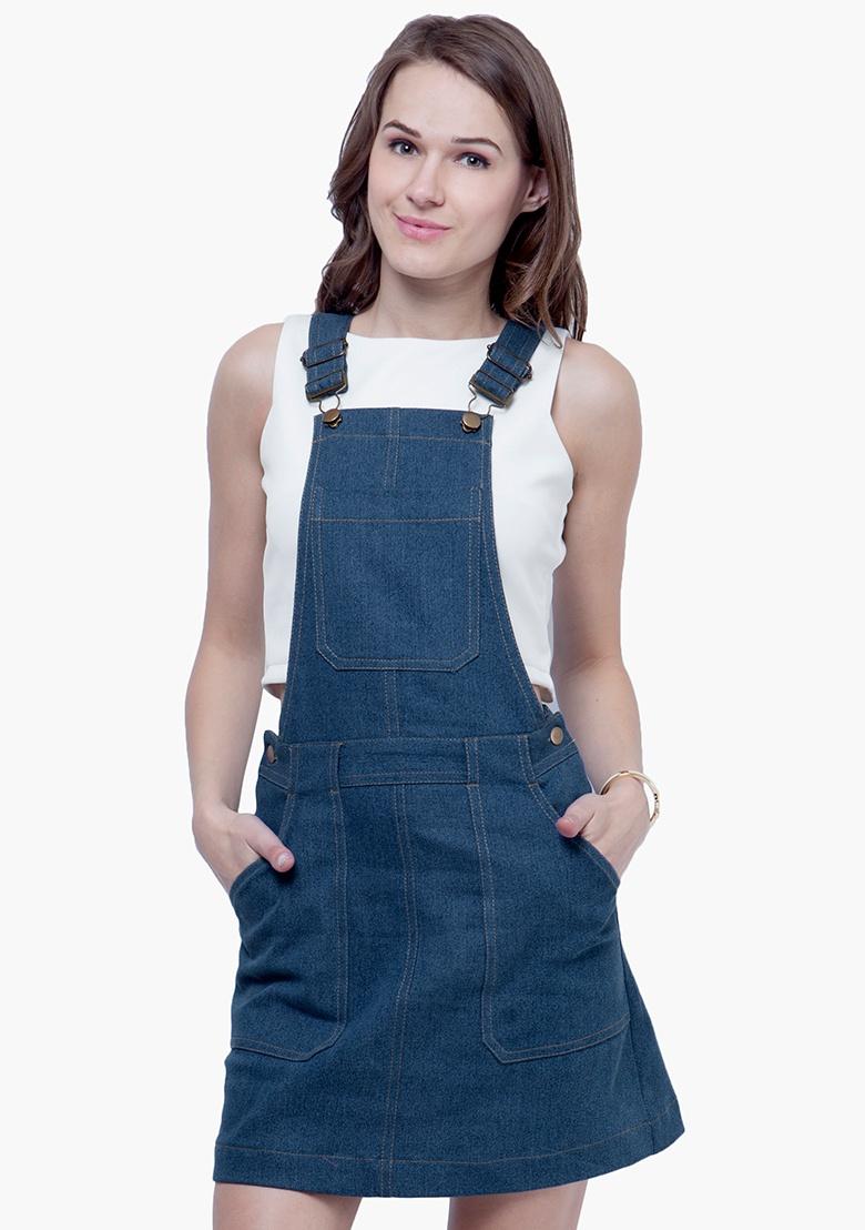 Pockets For Women - Denim Pinafore Kacey Mini Dress