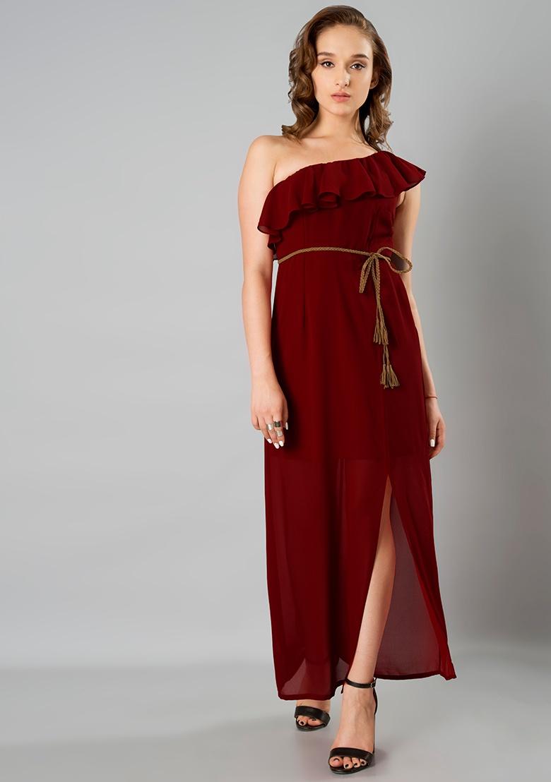 ruffle one shoulder maxi dress