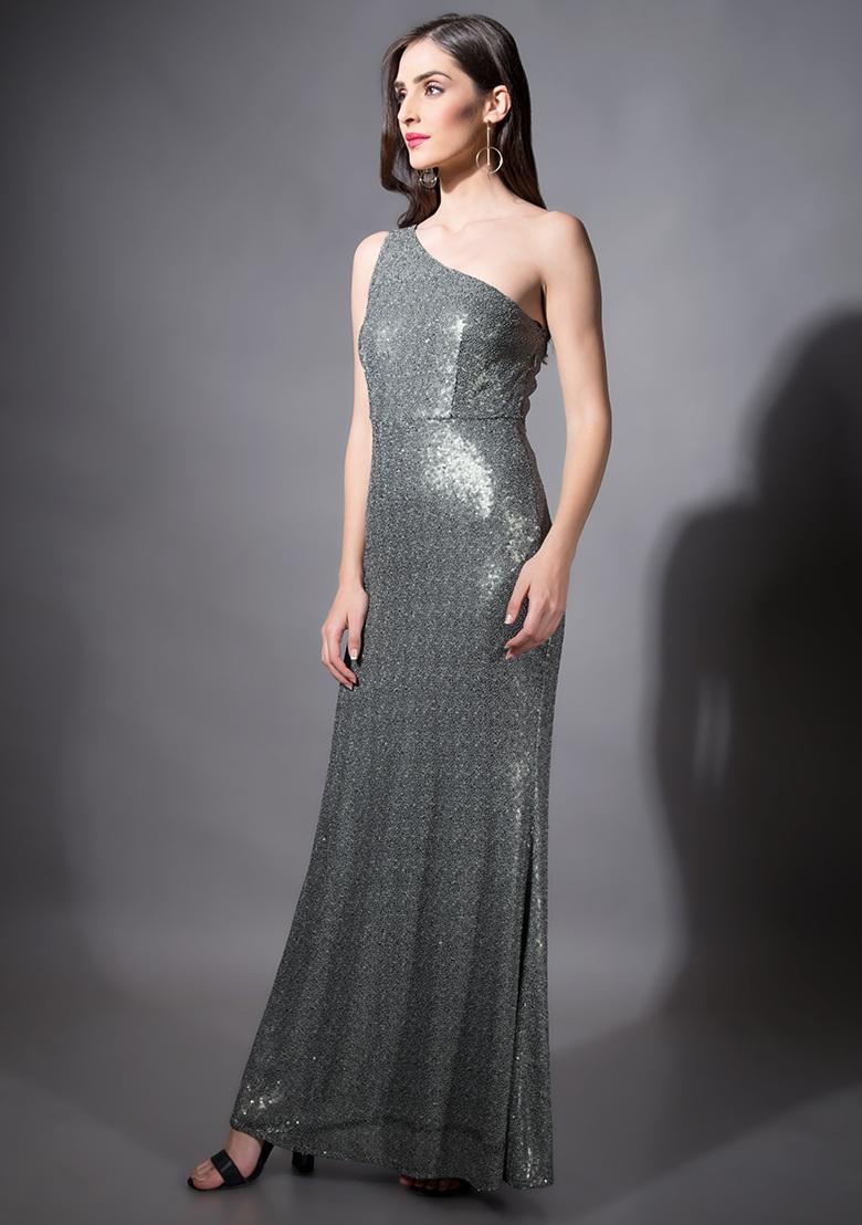 silver sequin fishtail dress