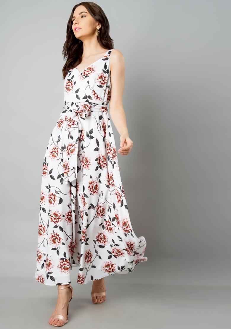 Buy Women White Floral Draped Yoke Maxi Dress Maxi Dresses