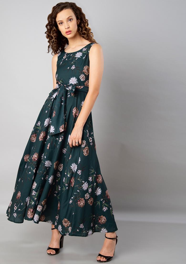 green and white floral maxi dress