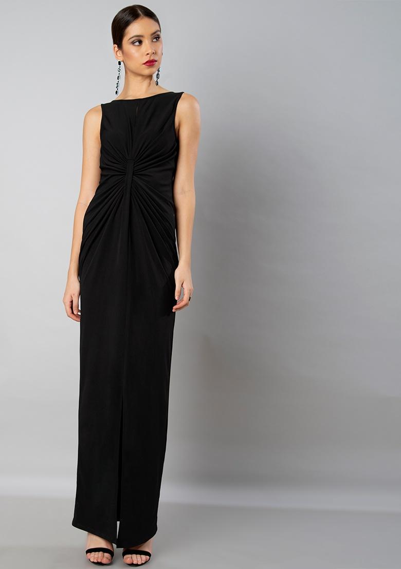 Buy Women Black Knot Front Slit Gown - Trends Online India - FabAlley