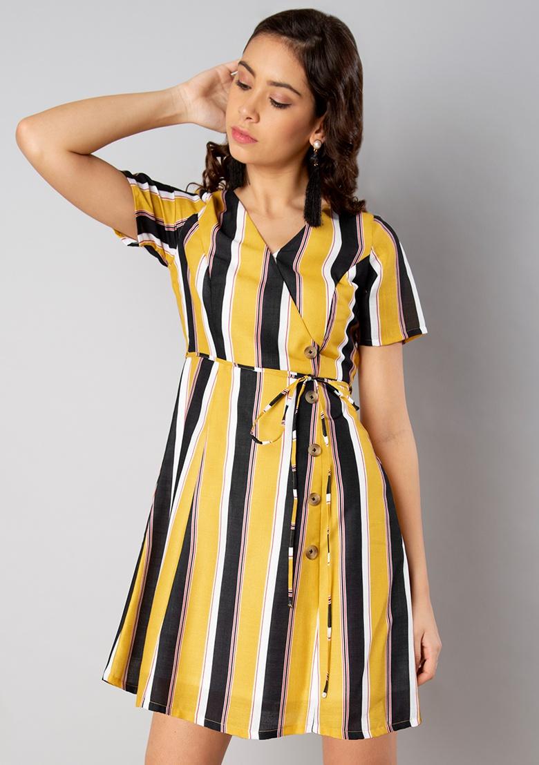 yellow black striped dress