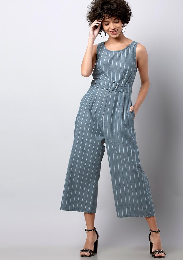 striped belted jumpsuit