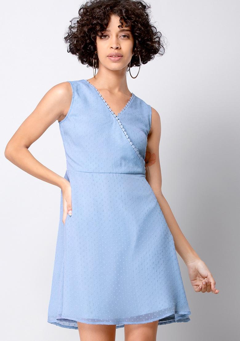 powder blue wrap dress