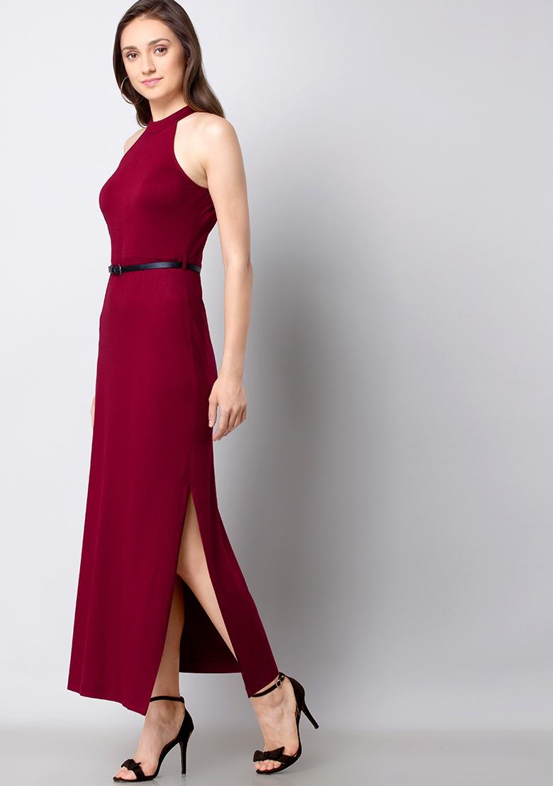 Maroon halter clearance dress