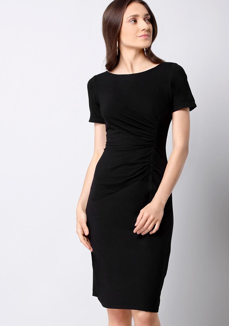 professional black dress with sleeves