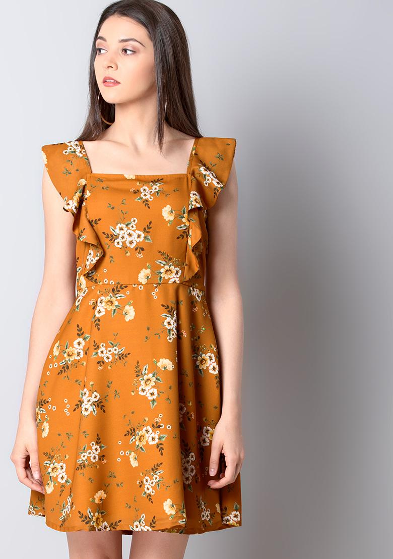 yellow floral ruffle dress