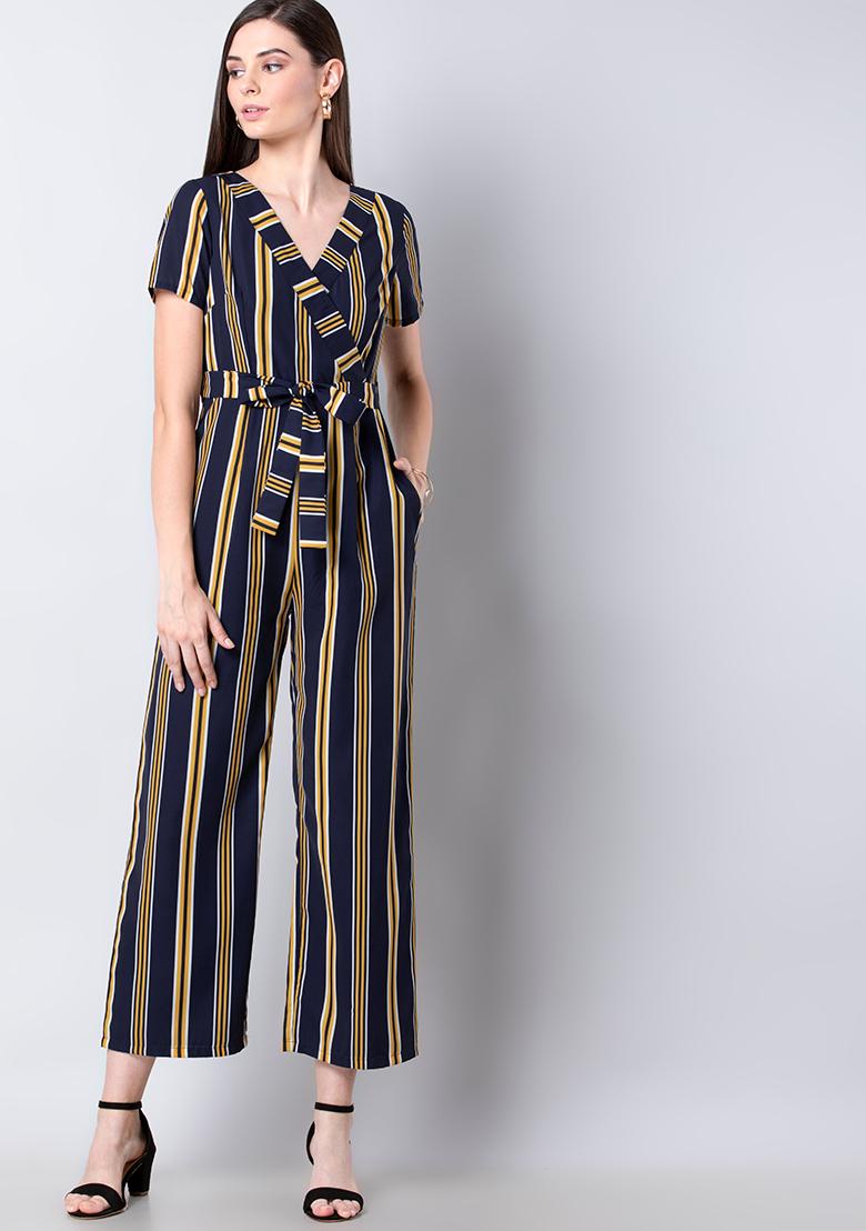 striped wrap jumpsuit