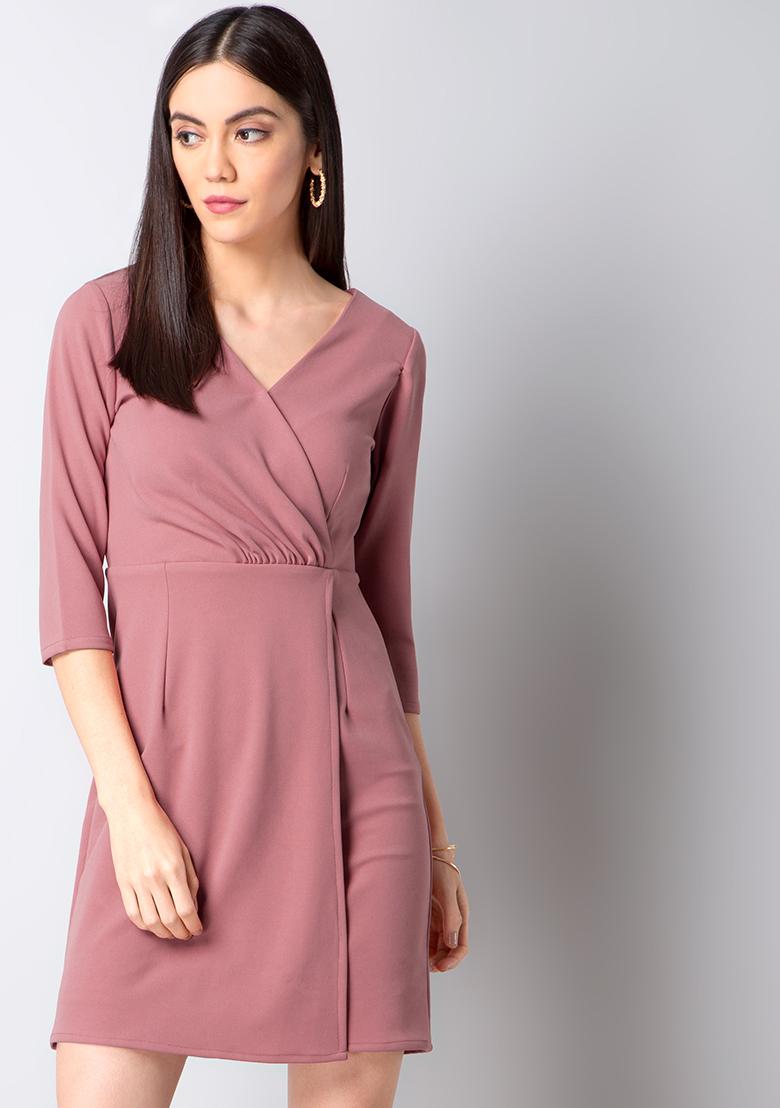 Buy Women Pink V Neck Wrap Dress - Wrap Dresses Online India - FabAlley