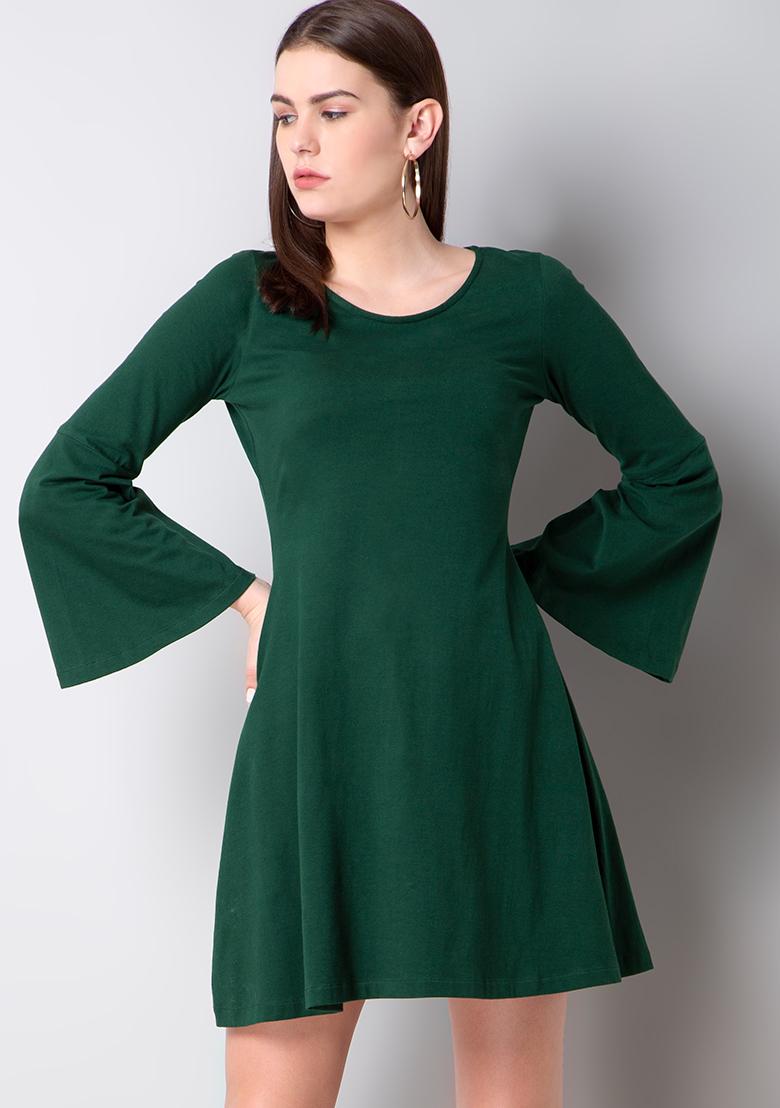 bottle green skater dress