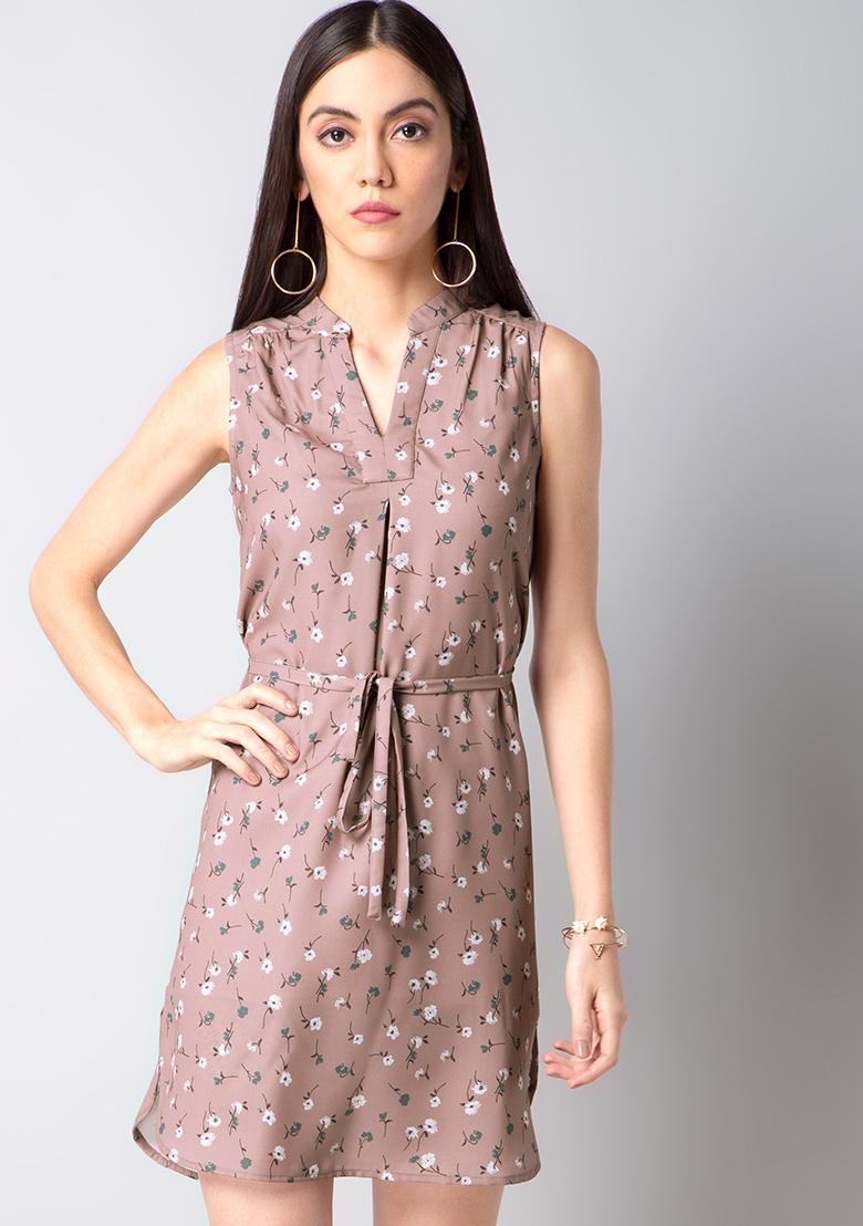 beige shift dress