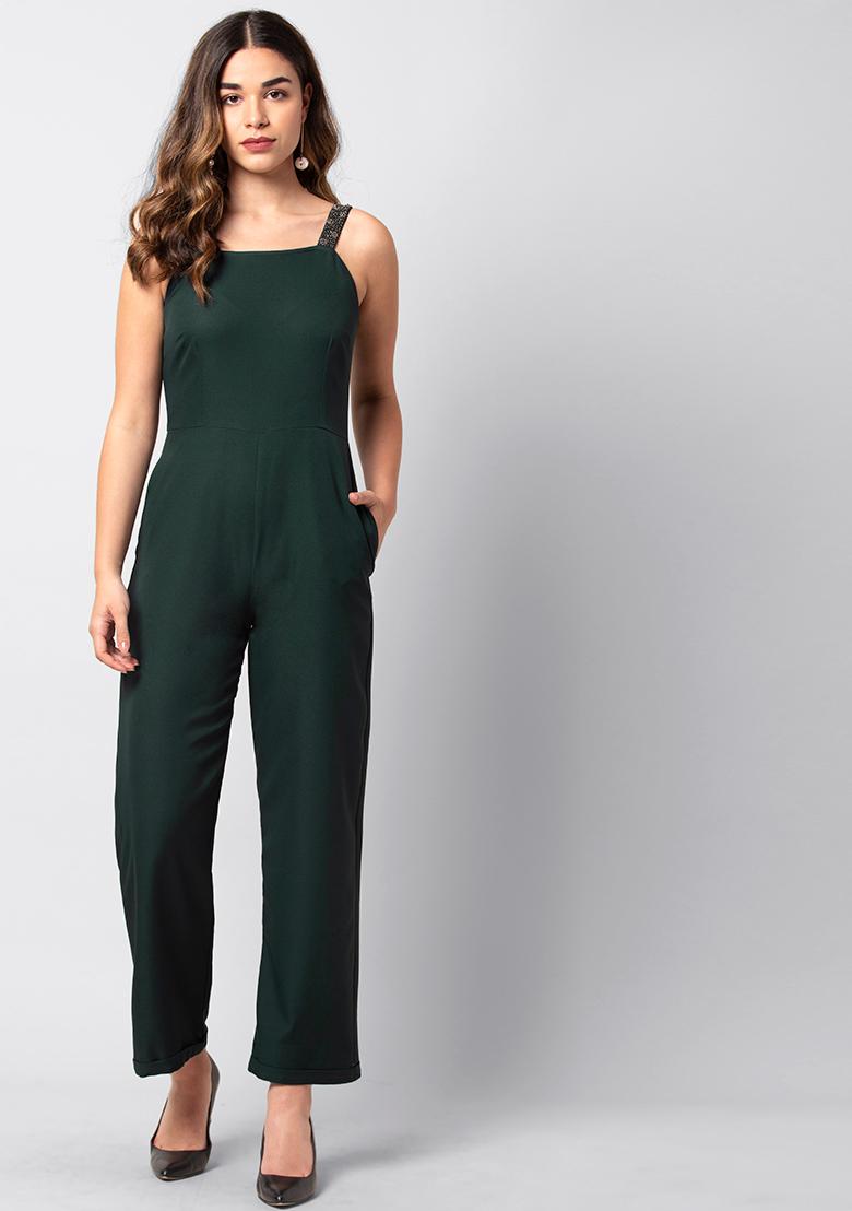 Buy FABALLEY Purple Solid V Neck Crepe Womens Regular Jumpsuits | Shoppers  Stop