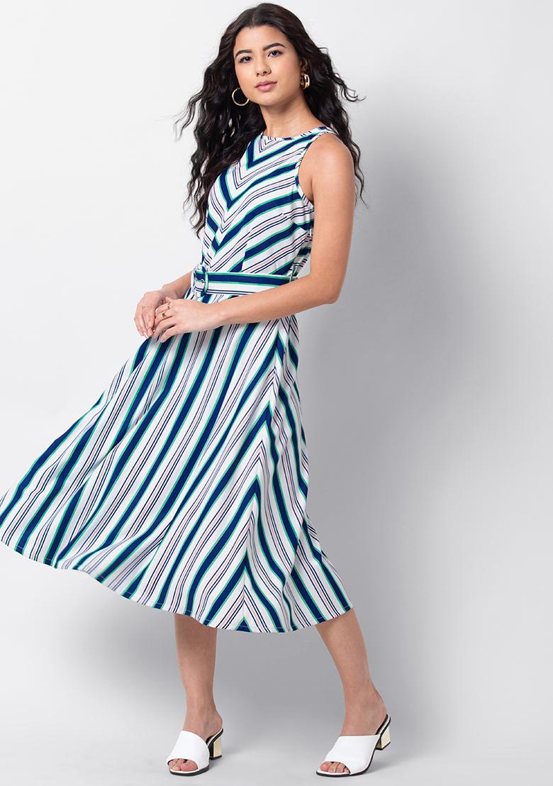 Buy Forever 21 Blue Striped Midi Dress for Women's Online @ Tata CLiQ