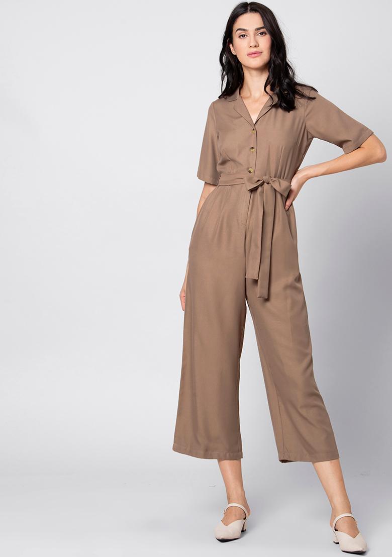 beige jumpsuit with sleeves