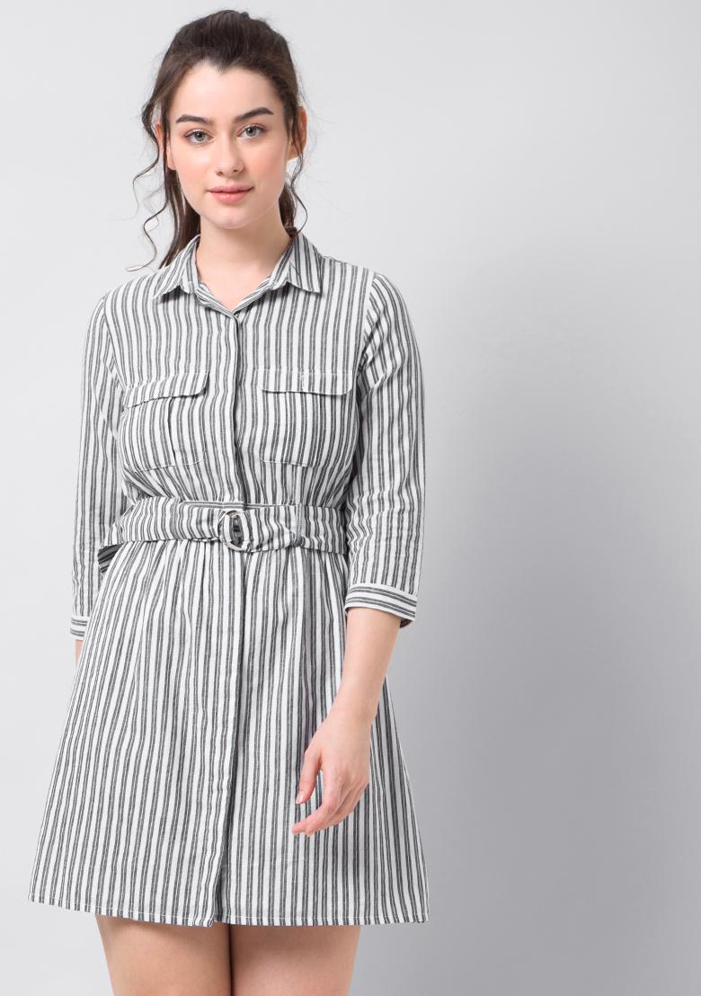 navy striped shirt dress