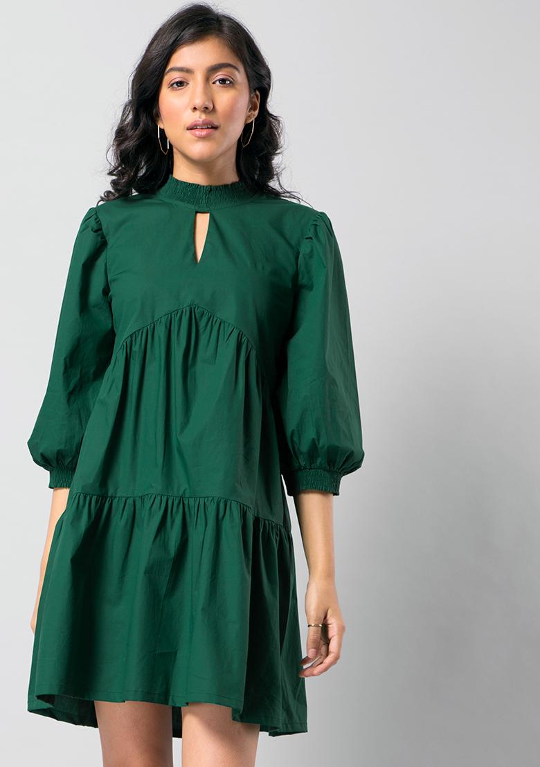 green tiered mini dress