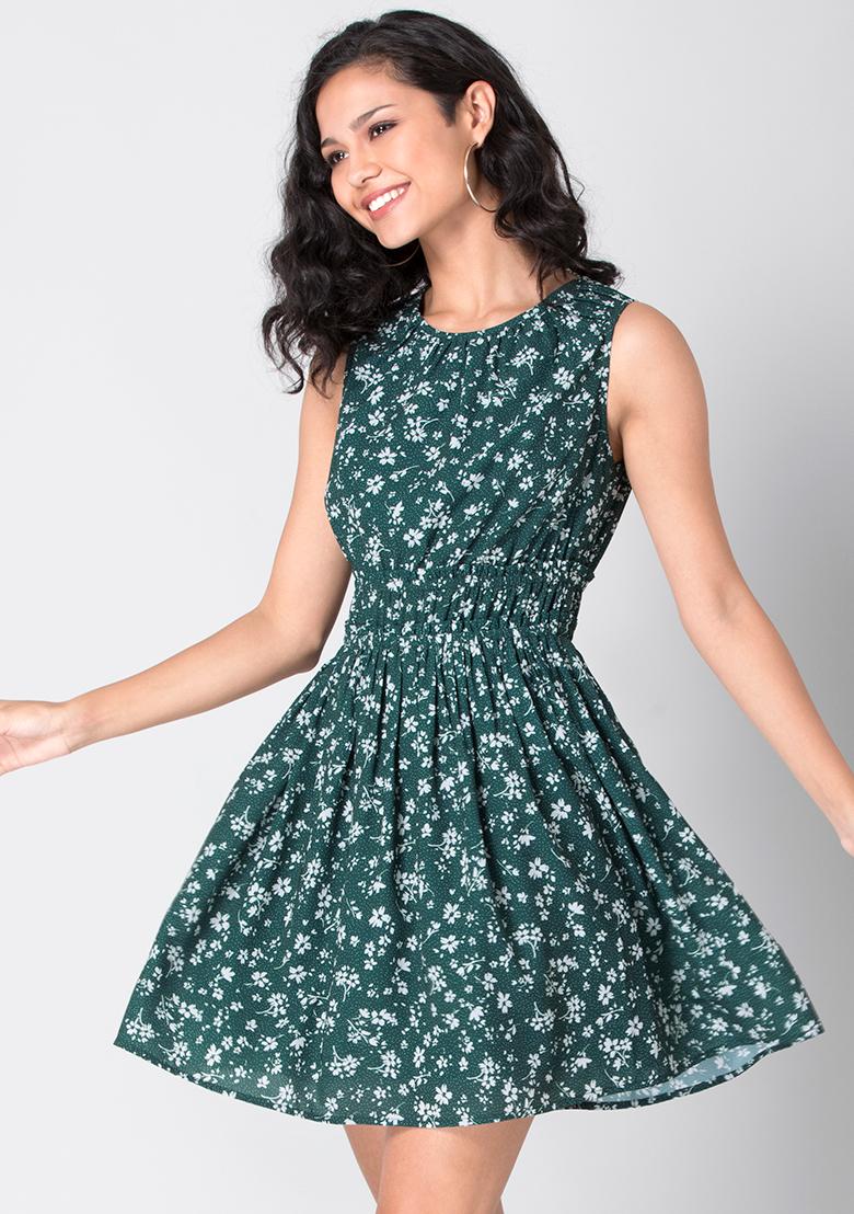 Green floral shop skater dress